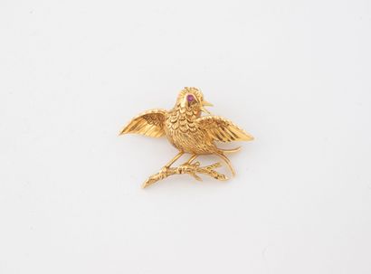 Broche en or (750) jaune en forme d'oiseau...