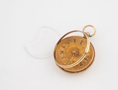 Montre de gousset en or jaune (750). 
Cadran...