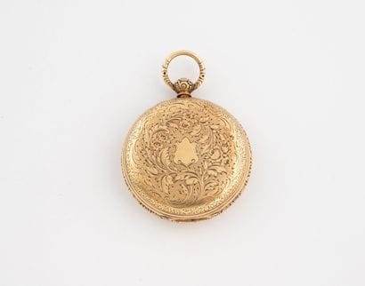 Montre de gousset en or jaune (750). 
Cadran...