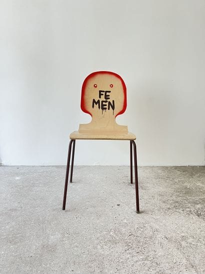 femen - second-hand chair customized by cutting...