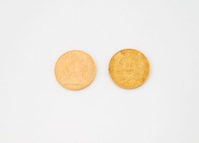 FRANCE 
Lot of two gold coins:
- 20 francs...