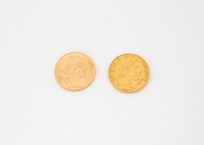 FRANCE 
Lot of two gold coins:
- 20 francs...