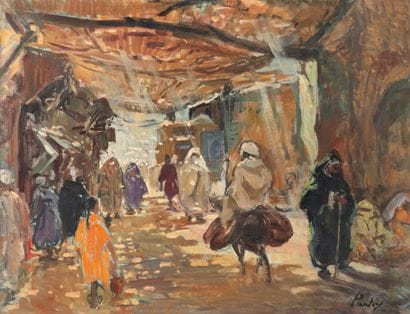 HENRI JEAN PONTOY (1888-1968)
Souk animé.
Huile...