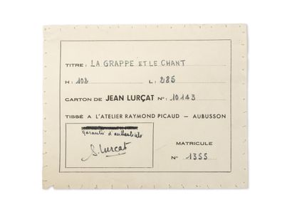 JEAN LURÇAT (1892-1966)
La grappe et le chant.
Polychrome...
