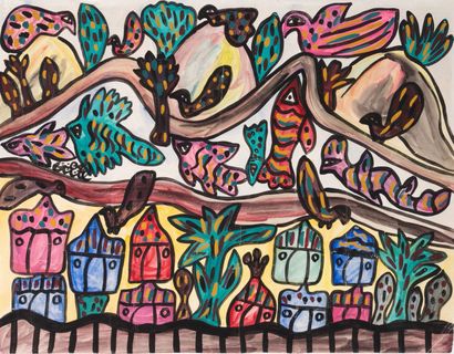 BAYA (1931-1998)
Flying fish.
Gouache over...