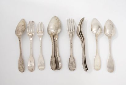 FRANCE, 19th century
* Set of silver flatware...