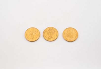 ITALY
Three 20 lire Umberto I gold coins.
1882.
Weight:...