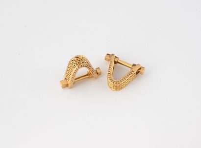 Pair of yellow gold (750) herringbone braided...