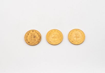 ITALY
Three 20 lire Umberto I gold coins.
1882.
Weight:...