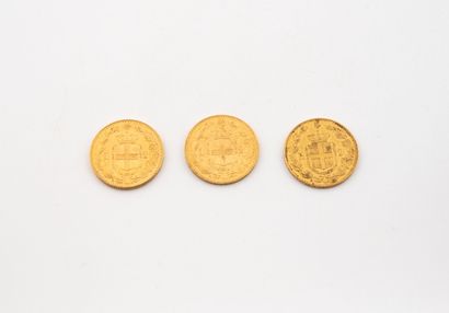 ITALY 
Three 20 lire Umberto I gold coins.
1882,...