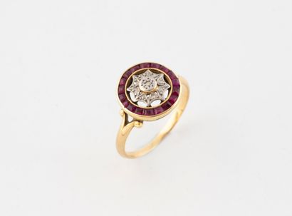 Yellow gold (750) and platinum ring centered...