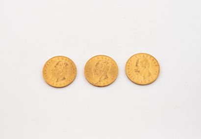ITALY 
Three 20 lire Victor Emmanuel gold...