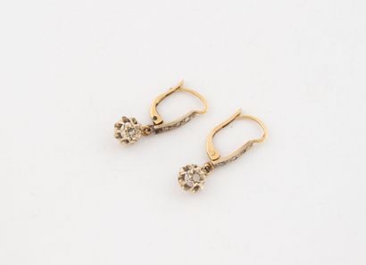 Pair of yellow gold (750) dormeuses set with...