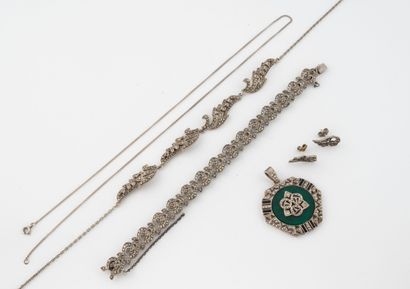 Set in silver (800) highlighted with marcasite...