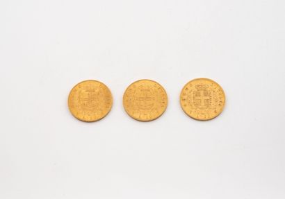 ITALY 
Three 20 lire Victor Emmanuel gold...