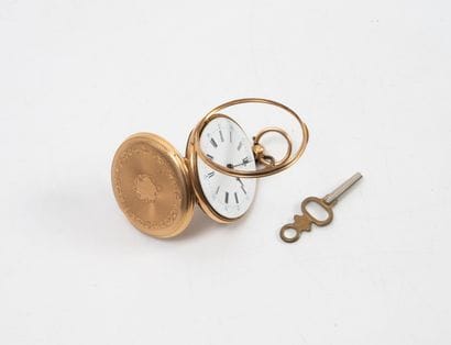 Yellow gold (750) collar watch.
White enameled...