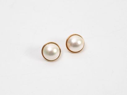 Pair of yellow gold (750) and white pearl...