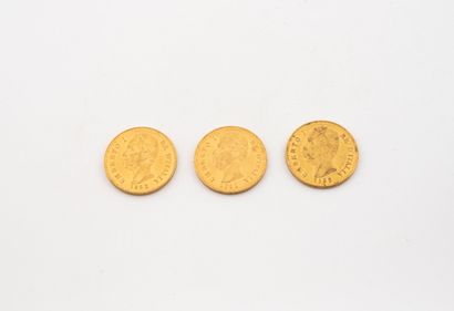 ITALY 
Three 20 lire Umberto I gold coins.
1882,...
