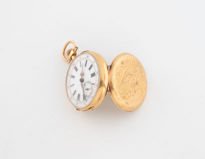 Yellow gold (750) gousset watch with engraved...