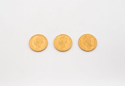 ITALY
Three 20 lire Umberto I gold coins.
1882.
Weight:...