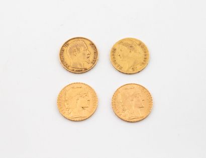 Four 20 franc gold coins including:
- One...