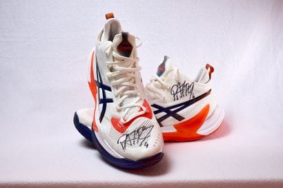 Pair of shoes worn and signed by Jean Patry...