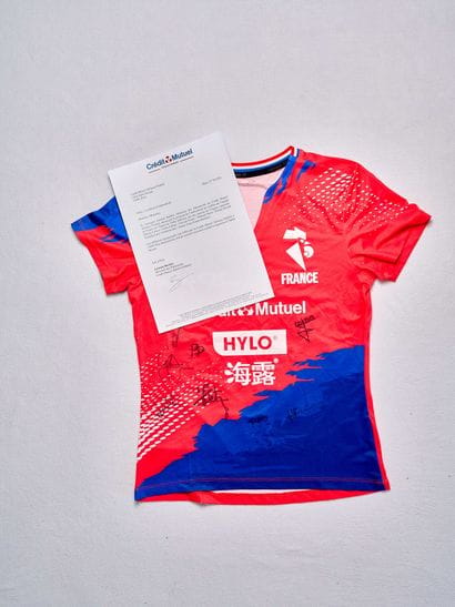French table tennis team jersey signed by...