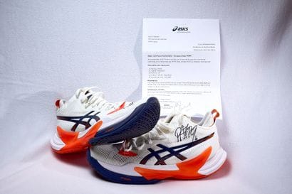 Pair of shoes worn and signed by Jean Patry...