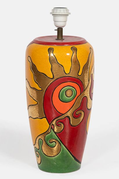 Two shaped ceramic pieces with polychrome...