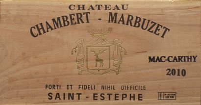 CHÂTEAU CHAMBERT-MARBUZET
12 bottles, 2010.
Saint-Estephe.
Sealed...
