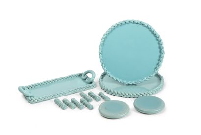 L. BROS
Turquoise-glazed ceramic set with...