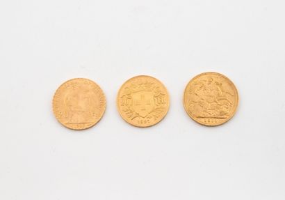 FRANCE, ENGLAND, SWITZERLAND
Three gold coins...