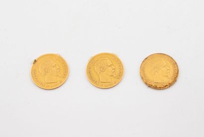 Three 10 franc gold coins, Napoleon III.
1856,...