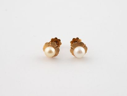 Paire de clous d'oreilles en or jaune (750)...