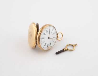 Yellow gold (750) collar watch.
White enameled...