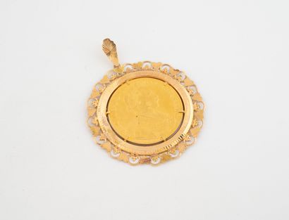 Yellow gold (750) pendant holding a coin...