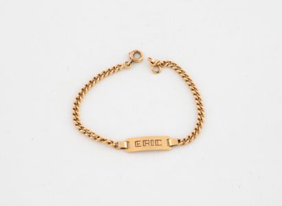Small yellow gold (750) gourmette link bracelet...