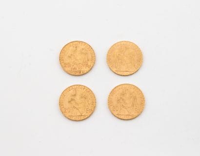 FRANCE
Four 20 Franc gold coins, French Republic...