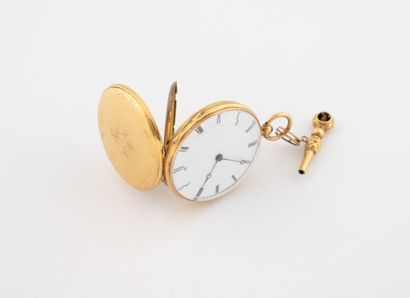 Yellow gold (750) collar watch.
White enameled...