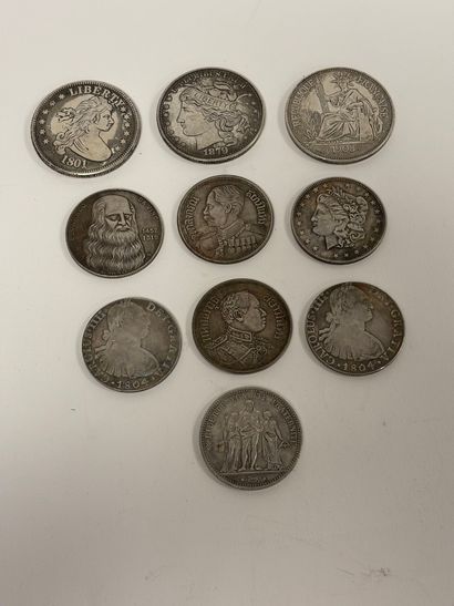 Lot of fancy metal coins including 5 francs...