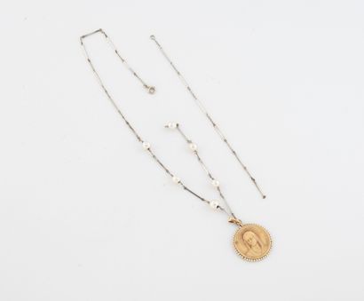 Neck chain in white gold (750) with baton...