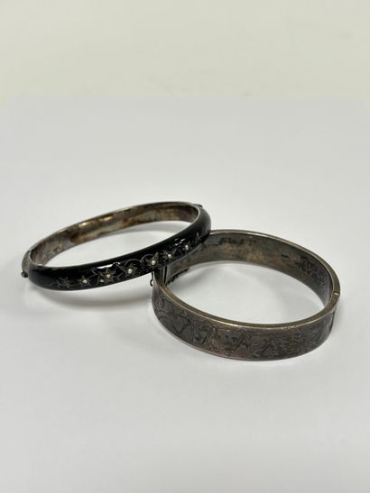 Set of two semi-opening silver (800) bangle...