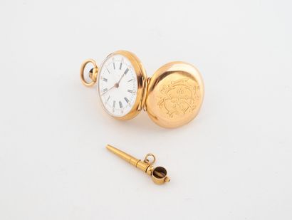 Yellow gold (750) collar watch.
White enameled...