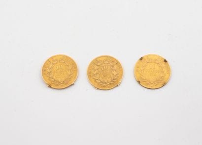 Three 10 franc gold coins, Napoleon III.
1856,...
