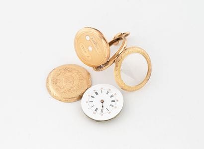 Yellow gold (750) collar watch. 
White enamel...