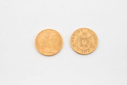 Lot including: 
- A 20 franc gold coin Napoléon...