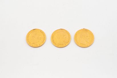 Three 10 franc gold coins, Napoleon III.
1855,...
