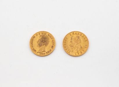 ITALY
Two 20 lire gold coins, Carlo Alberto...