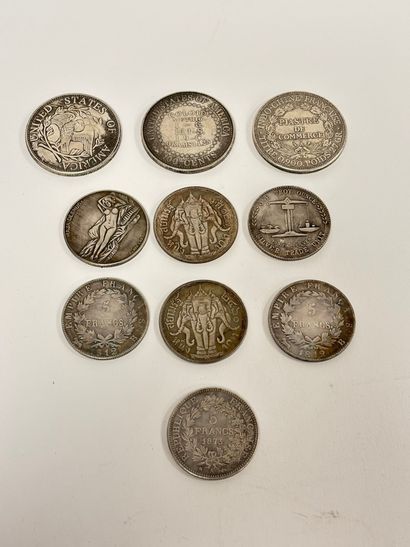 Lot of fancy metal coins including 5 francs...