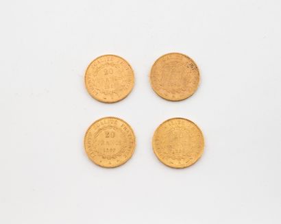 FRANCE 
Four 20 Franc gold French Republic...